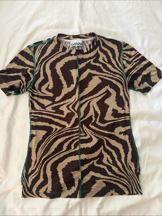 Ganni Tops - Ganni Brown, Cream & Green Zebra-Print Top